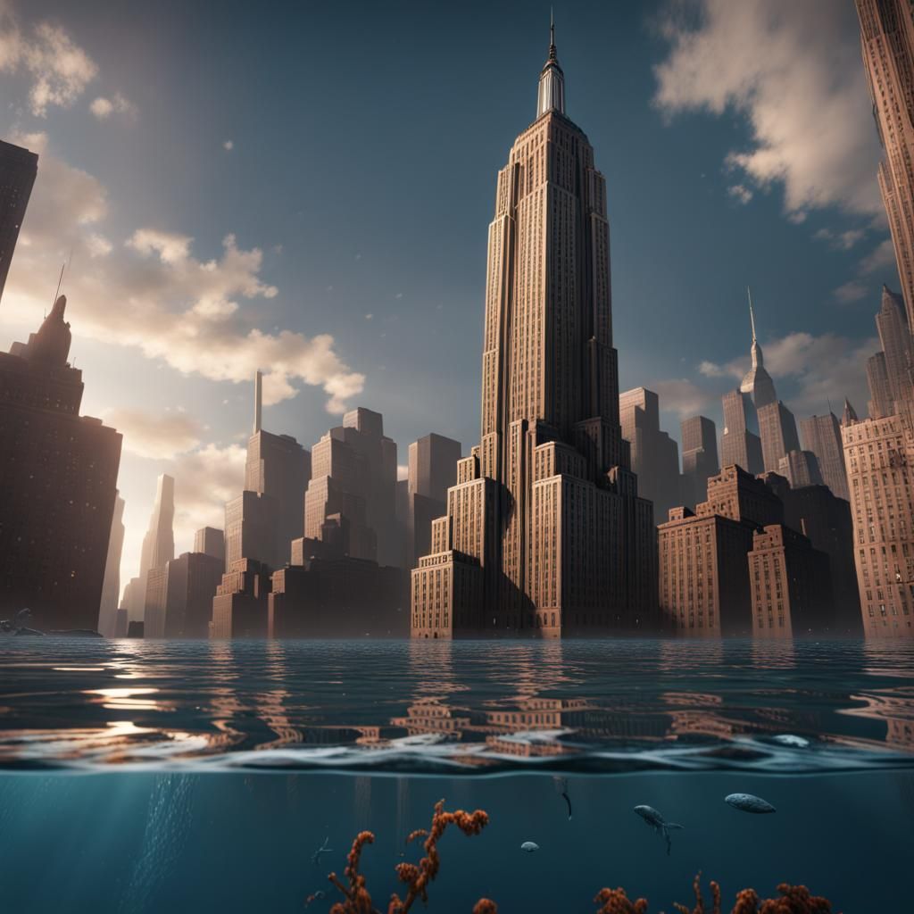 Empire State Building Swimming Underwater: Fantasy Art