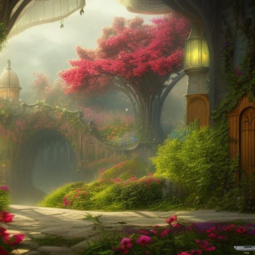 Fantastical Secret Garden: Detailed Matte Painting