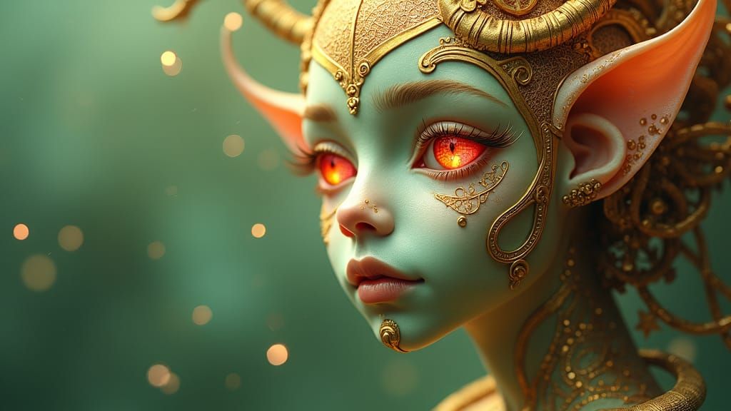 Surreal Elf Portrait with Arabesque Patterns