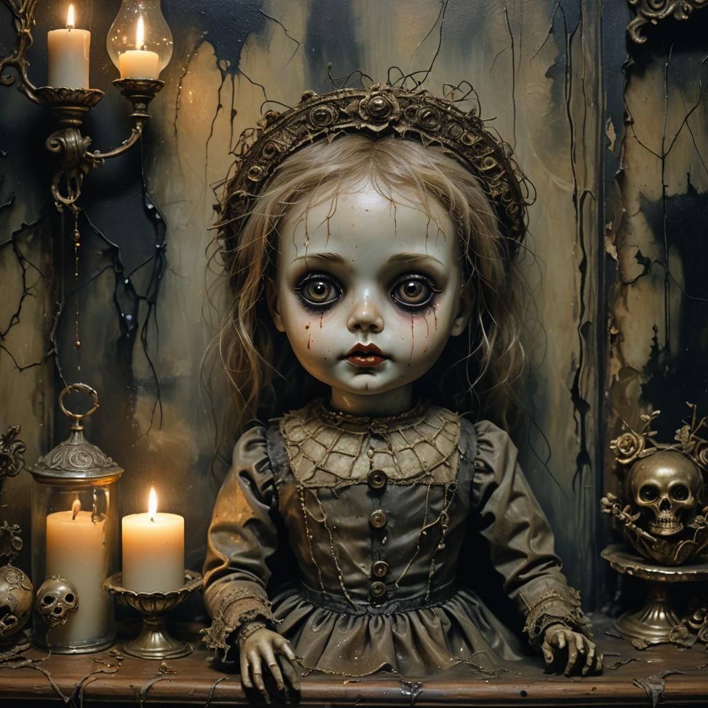 Creepy Doll Brought to Life: Dark Surrealism in Oil