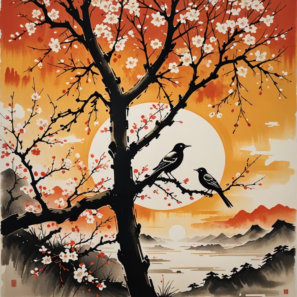 Vibrant Blossom Tree in Abstract Expressionism