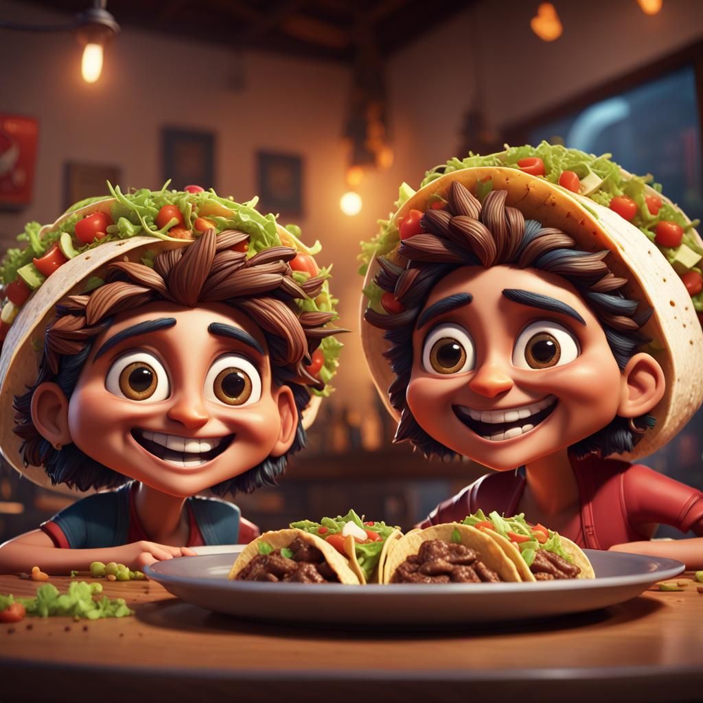 two funny  tacos with faces and eyes