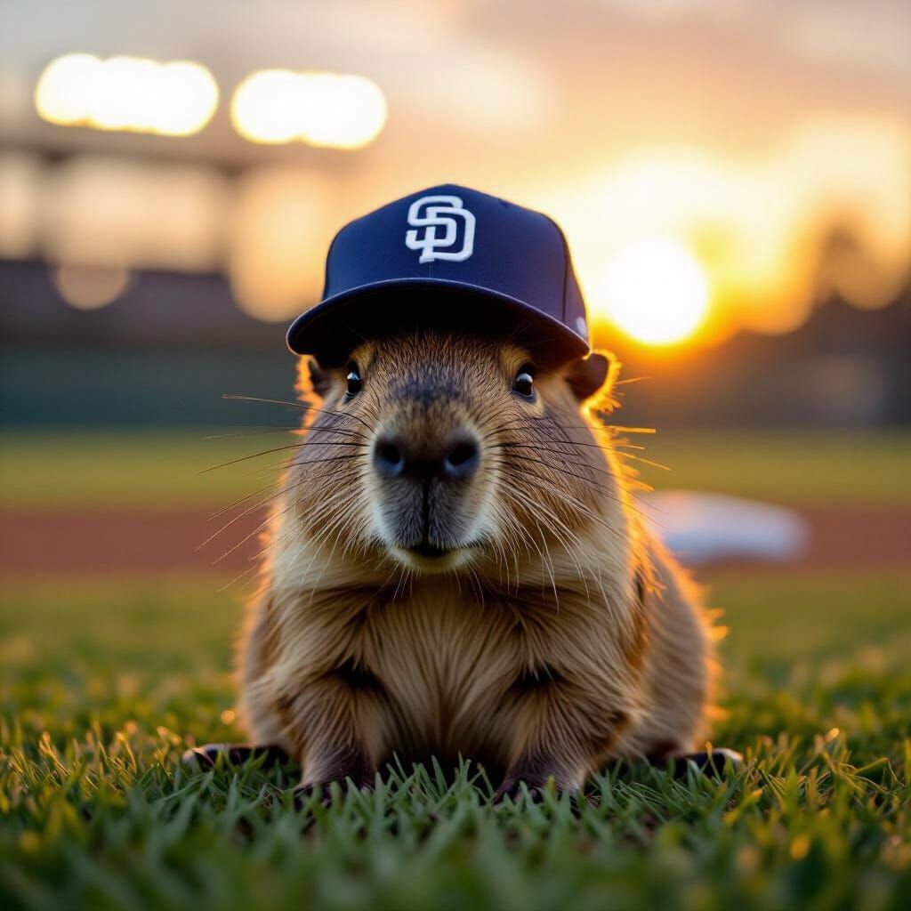 Baby Capybara Enjoys Sunset Softball Game in San Diego