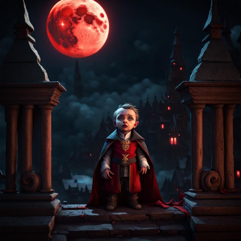 Baby Dracula's First Blood Moon: Dark Fantasy Art