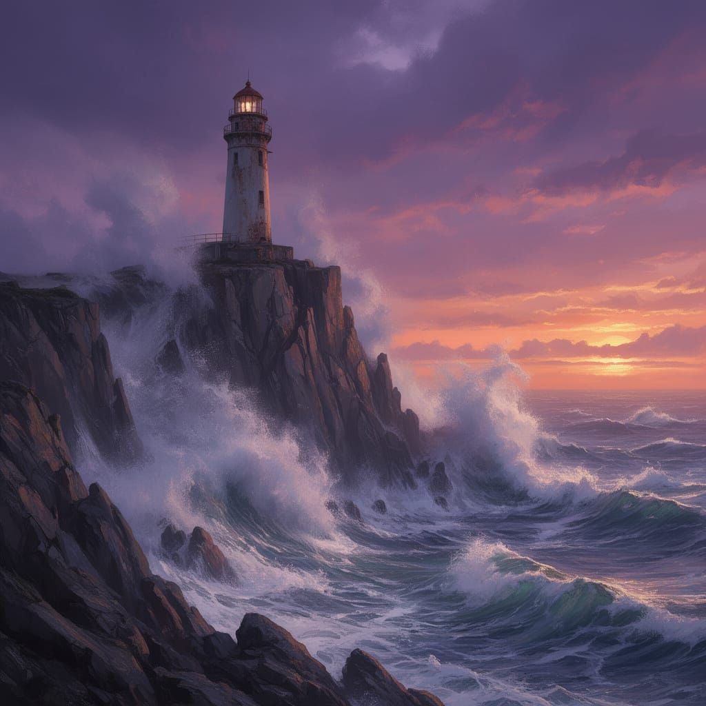 Dramatic Lighthouse on Stormy Cliff