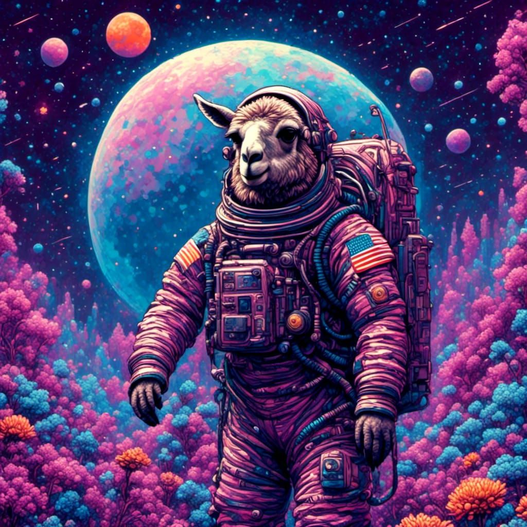 Llama Astronaut on the Moon: Hyperrealistic Digital Art