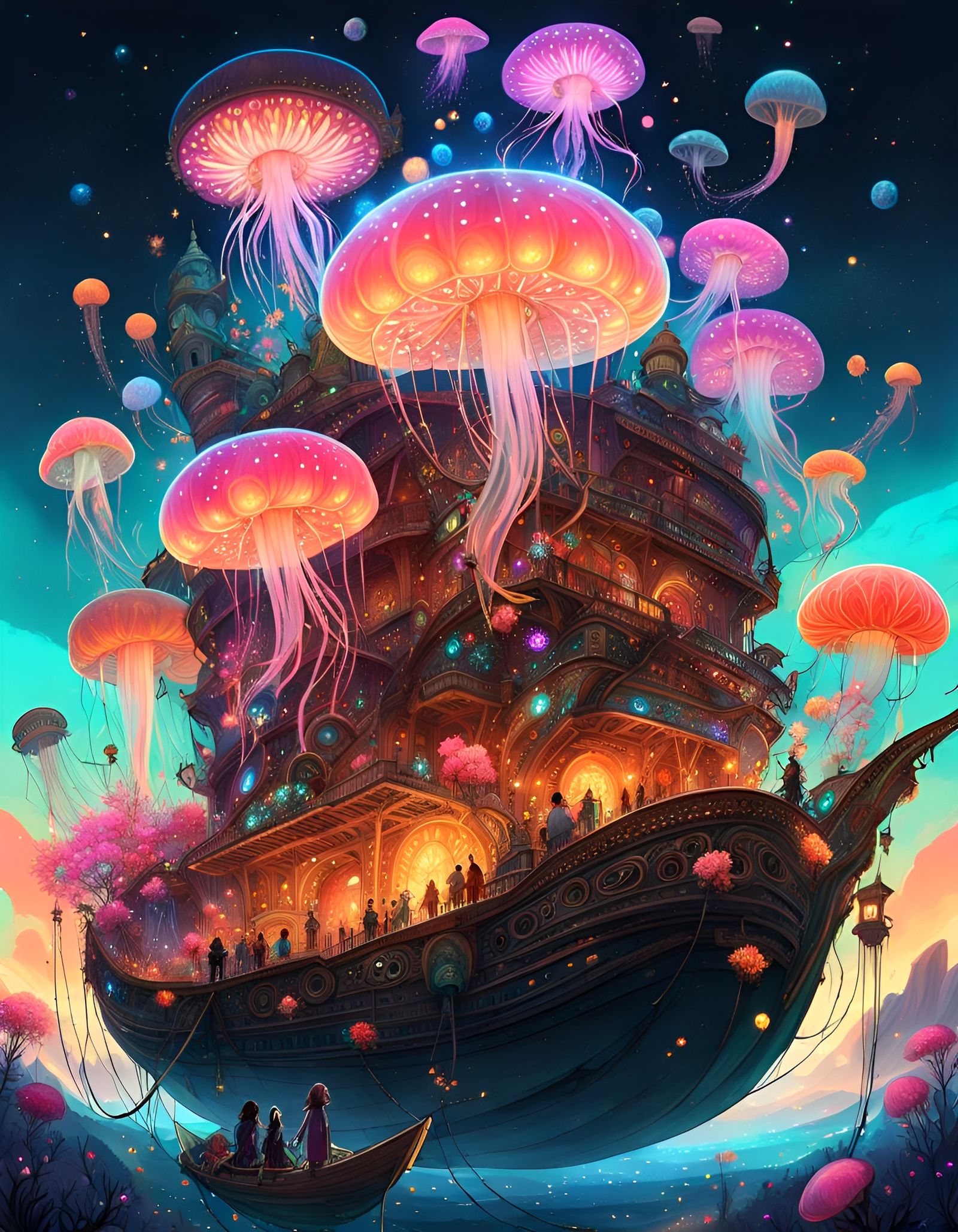 Bioluminescent Star Jellyfish Flower Explosion