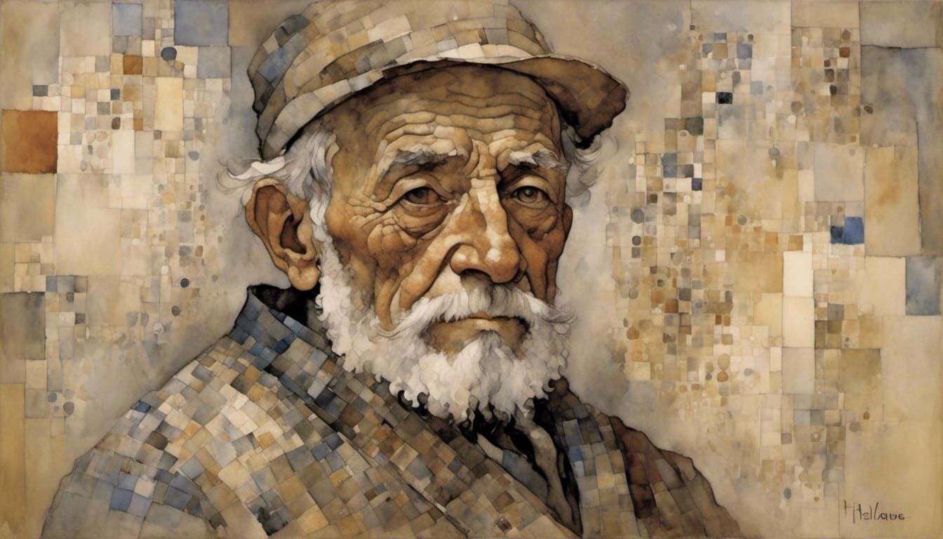 Old Man Portrait in Cosmati Mosaic Style