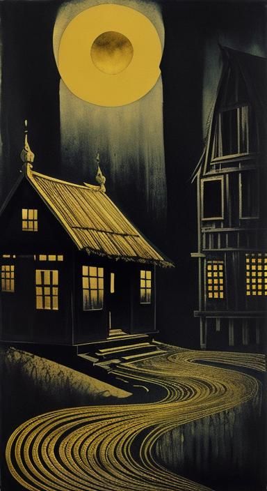 Baba Yaga's House: Ink and Watercolor Art