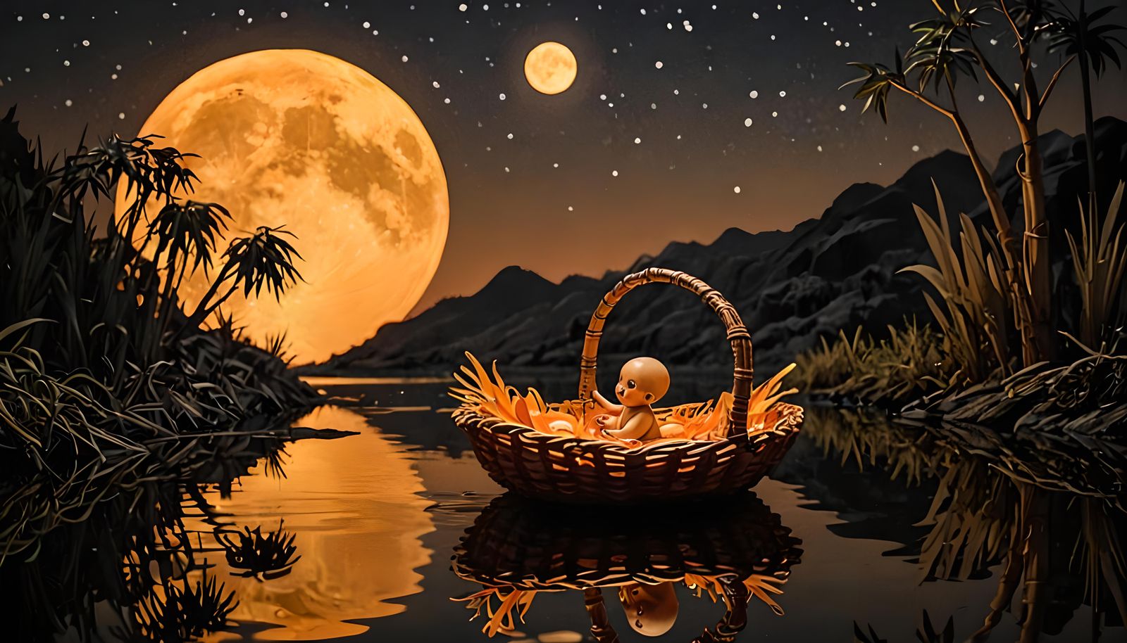 Egyptian Baby in Basket, Kirigami Art Style