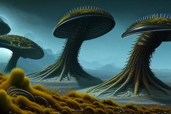 Exotic Alien Landscape with Fantasy Creatures