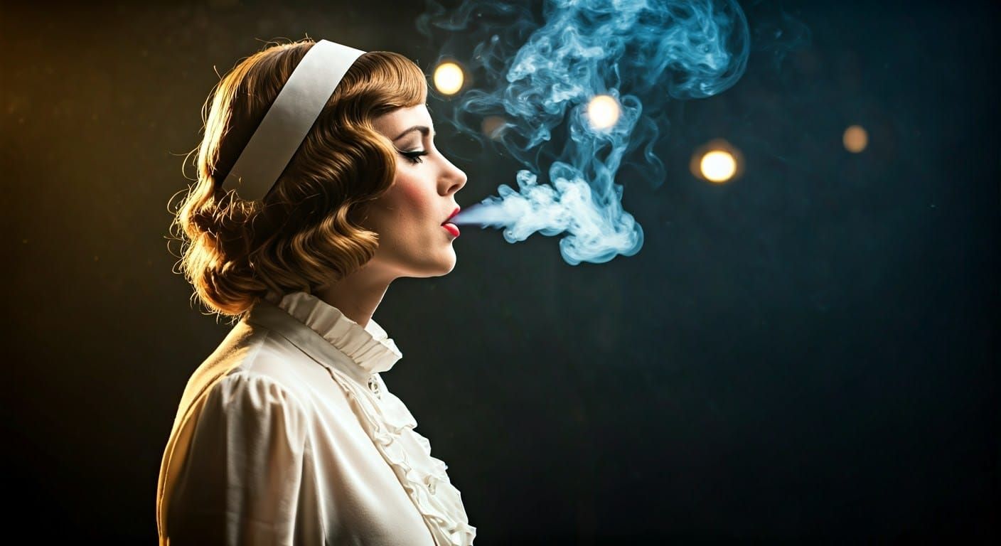 Film Noir Woman Smoking in Vintage Studio