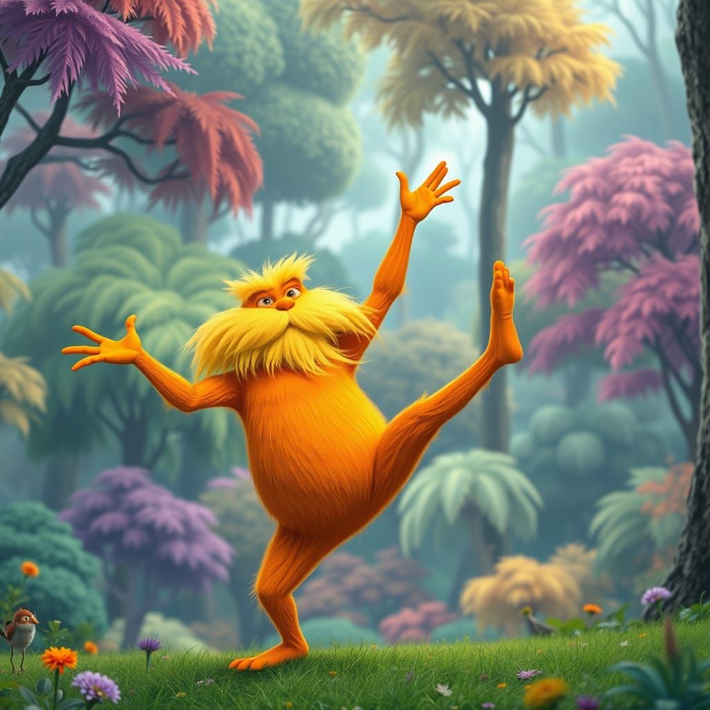 The Lorax Performs Gymnastics in Seussian Forest