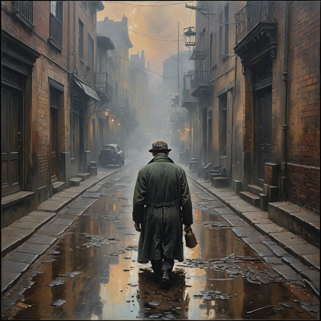 Man Slumped in Alley: Impressionist Oil Painting