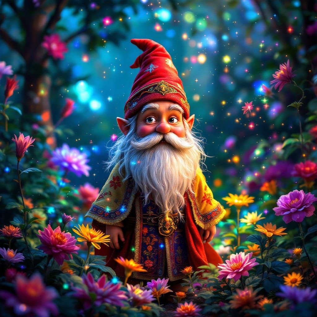Enchanted Gnome Basks in Celestial Glow