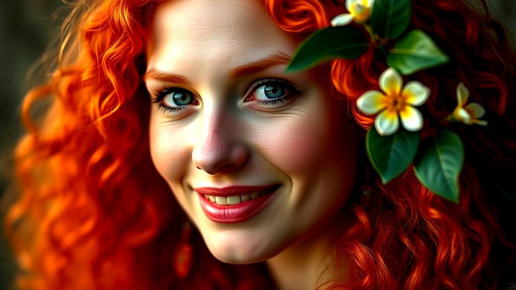 Dreamy Portrait of Nordic Woman with Red Hair