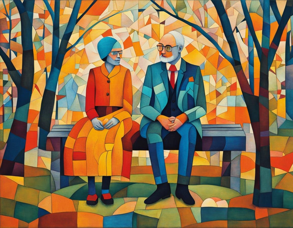 Old Couple Sitting on Bank
