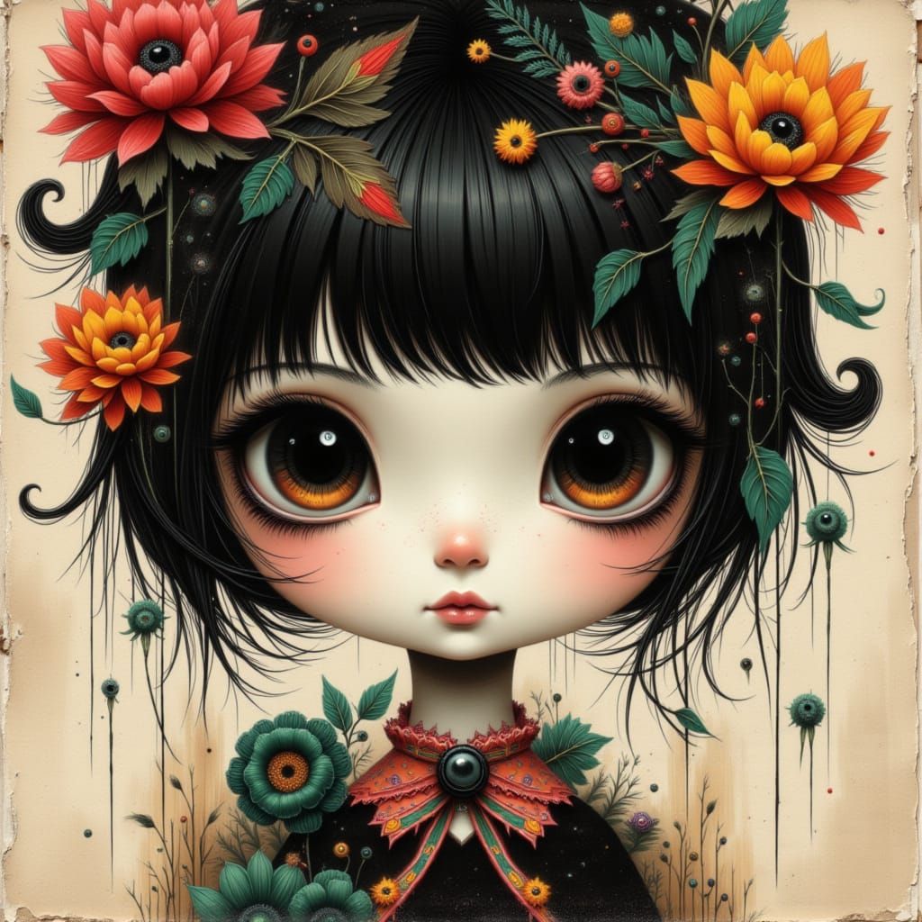 Hyper-Cute Lady Portrait in Pop Surrealist Style