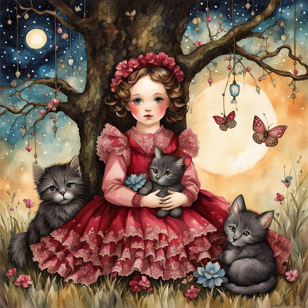 Gothic Child Under Starry Night Sky