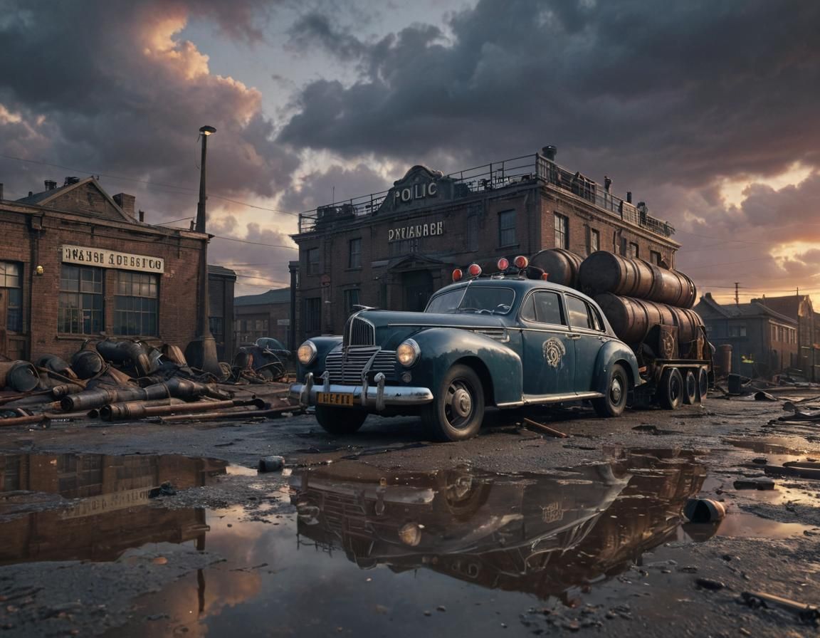 Dieselpunk Police Station with Nash Ambassador Car