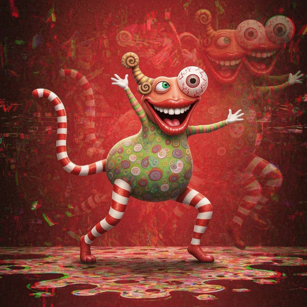 Absurdist Rubber Hose Carnival in Glitch Art Style