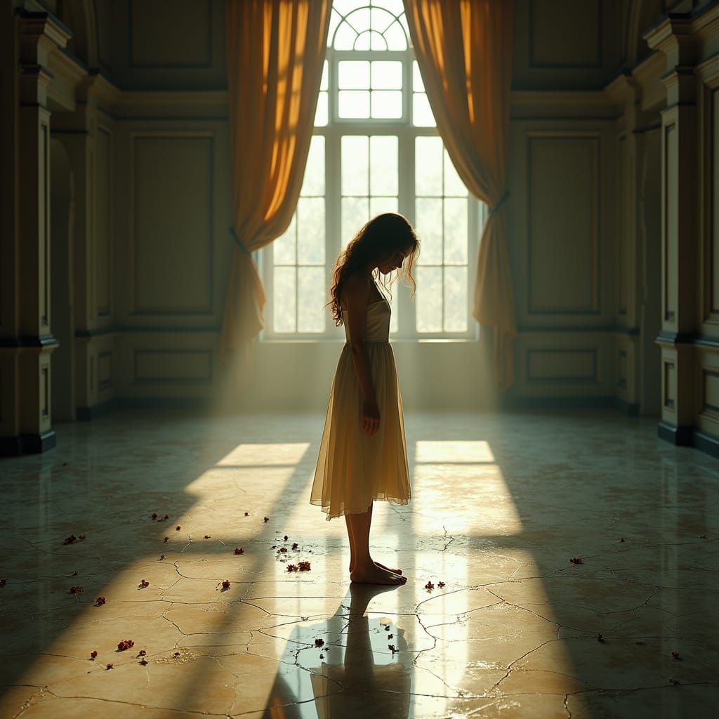 Young Woman Lost in Forgotten Grandeur