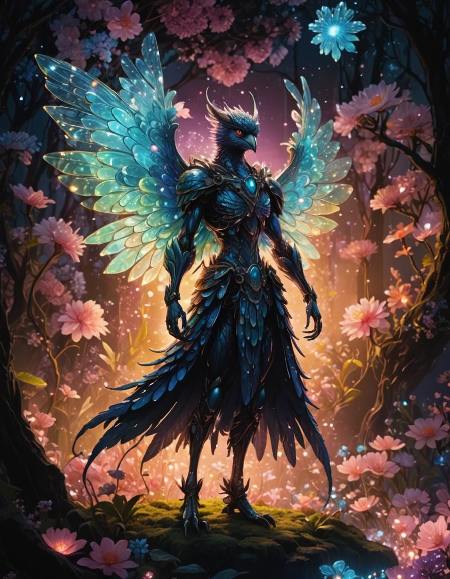 Neon Manga Animal in Iridescent Flower Garden