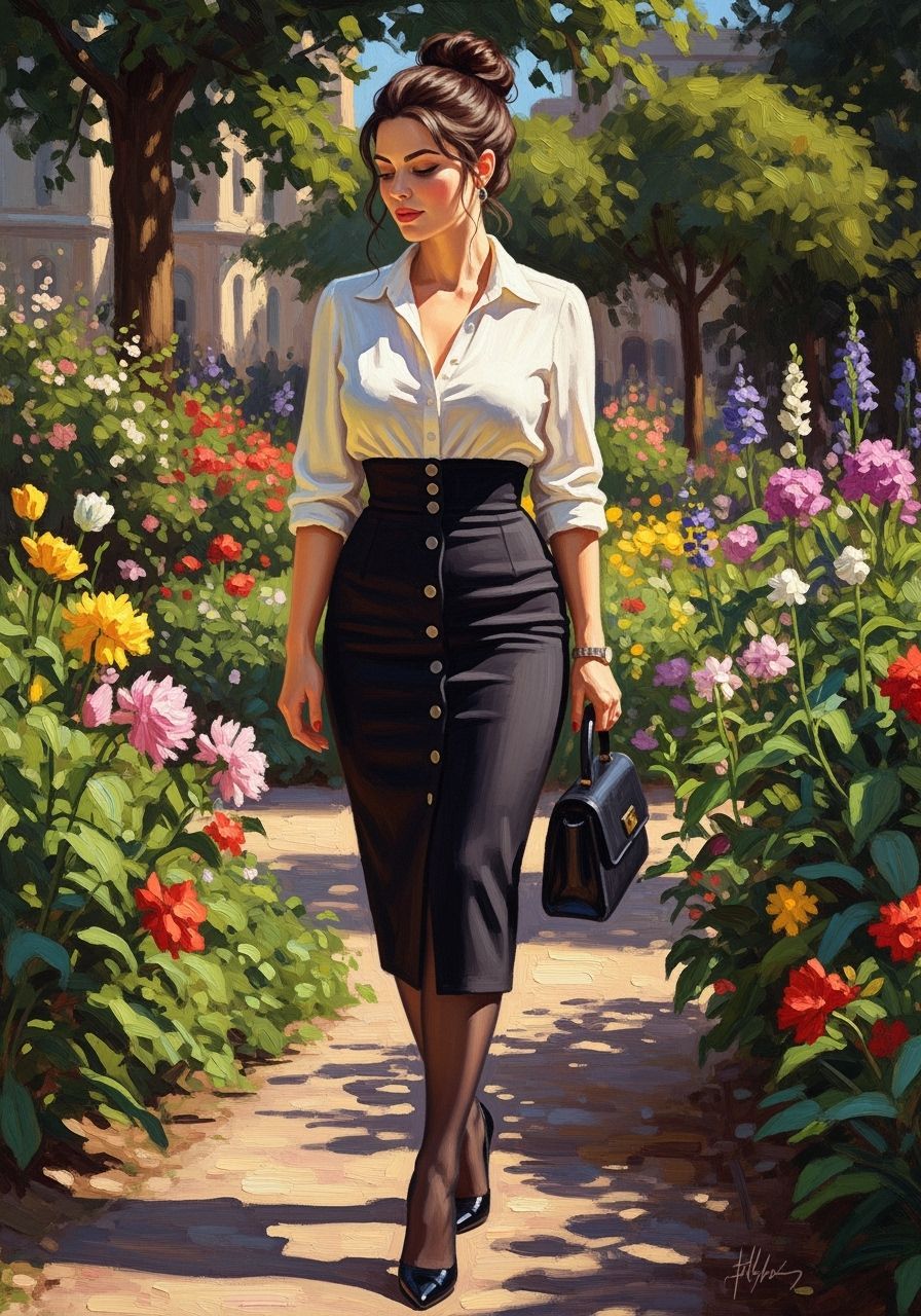 Woman in Garden Oil Painting