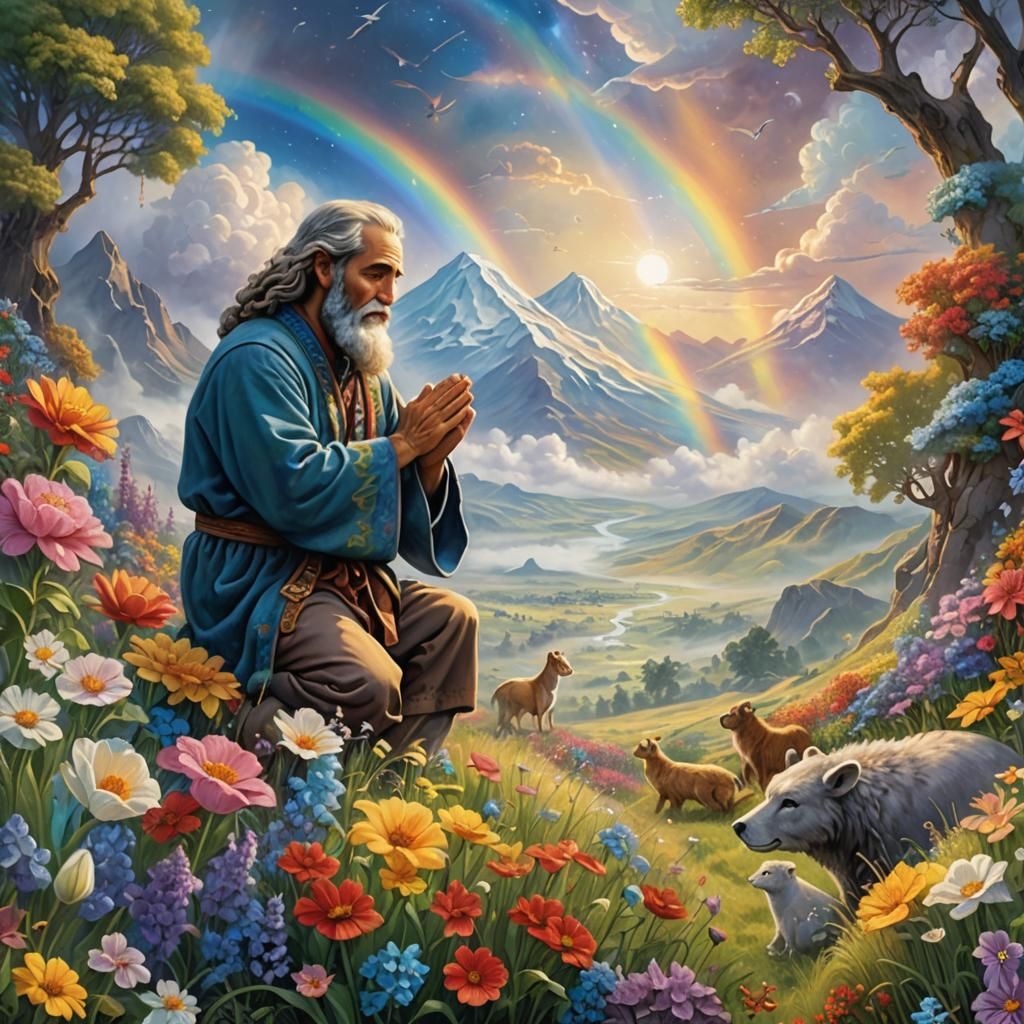 Noah's Prayer: A Cosmic Fantasy Illustration