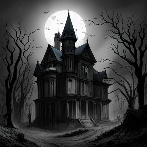 Creepy Gothic Haunted House in Horror Style