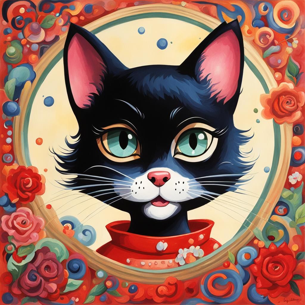 Betty Boop as a Cat: Gouache Detailed Painting