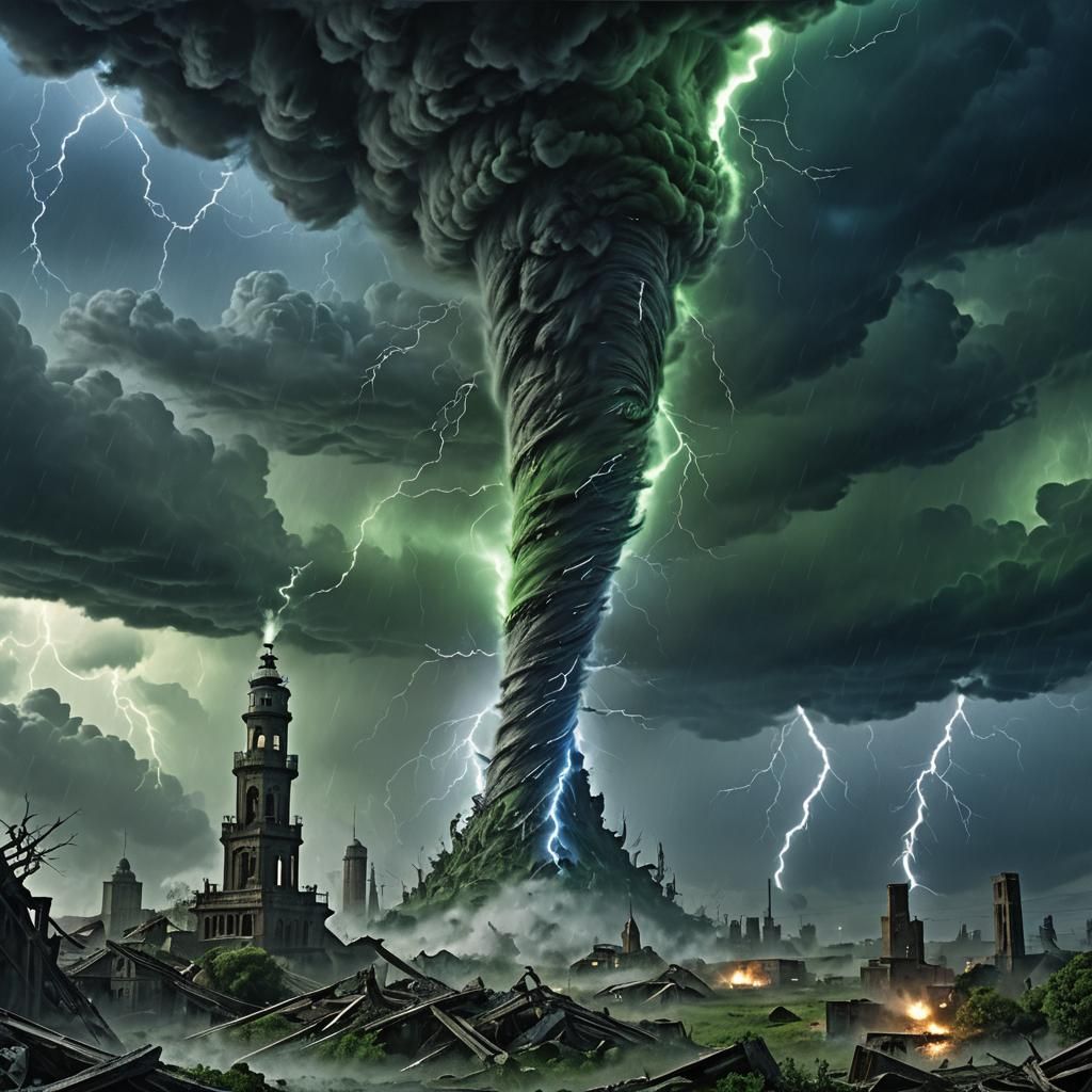 Towering Tornado with Swirling Mist, Digital Art