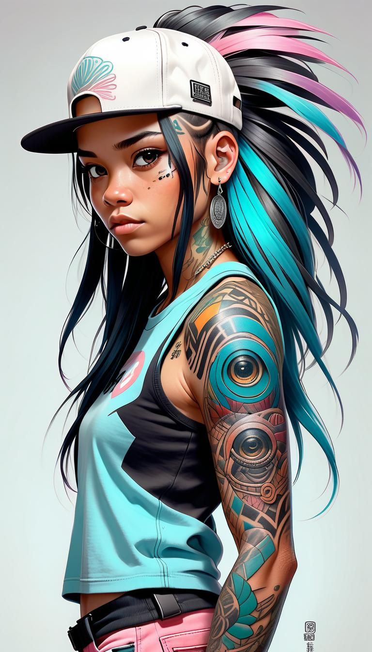 Biopunk Aboriginal Skater Princess in Manga Style
