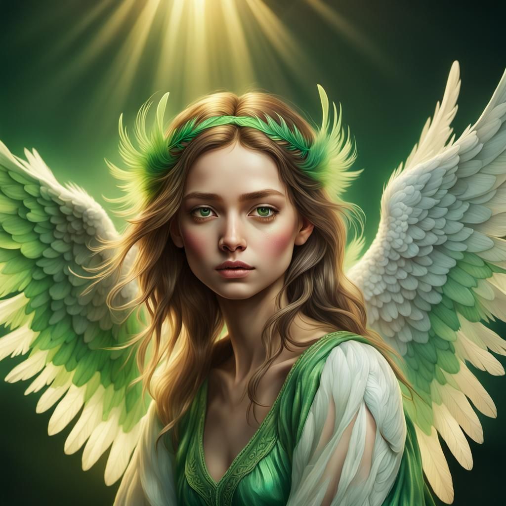 Hyperrealistic Angel in Cinematic Lighting with Vibrant Gree...