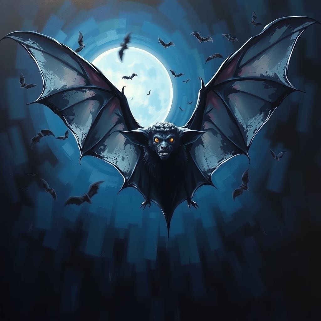 Dramatic Oil Painting of a Bat in Flight