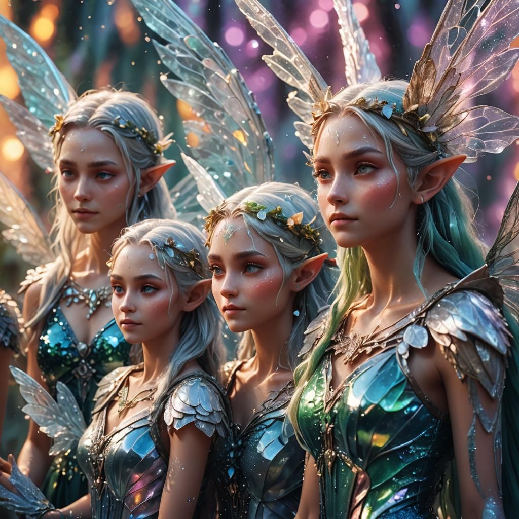 Crystallized Elves and Fairies in Art Nouveau Style