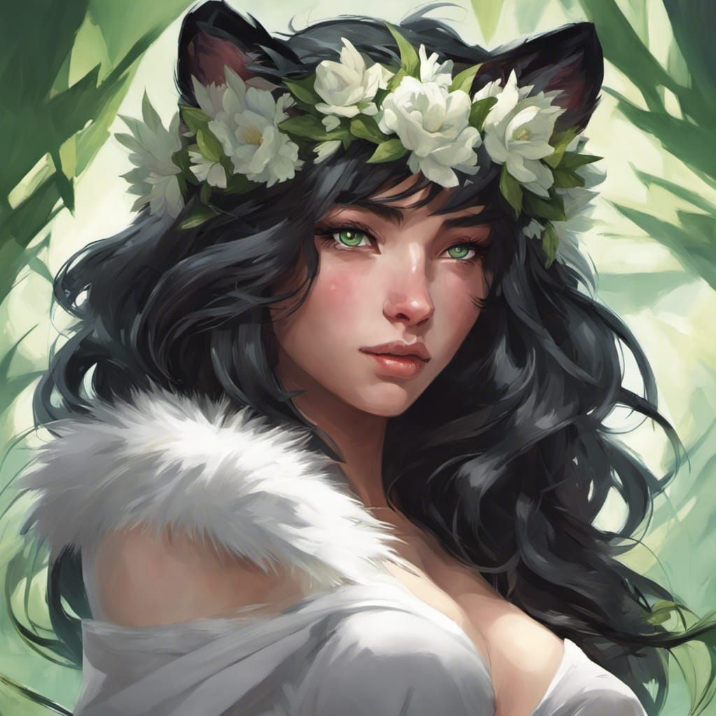 Furry Feline Portrait with Flower Crown
