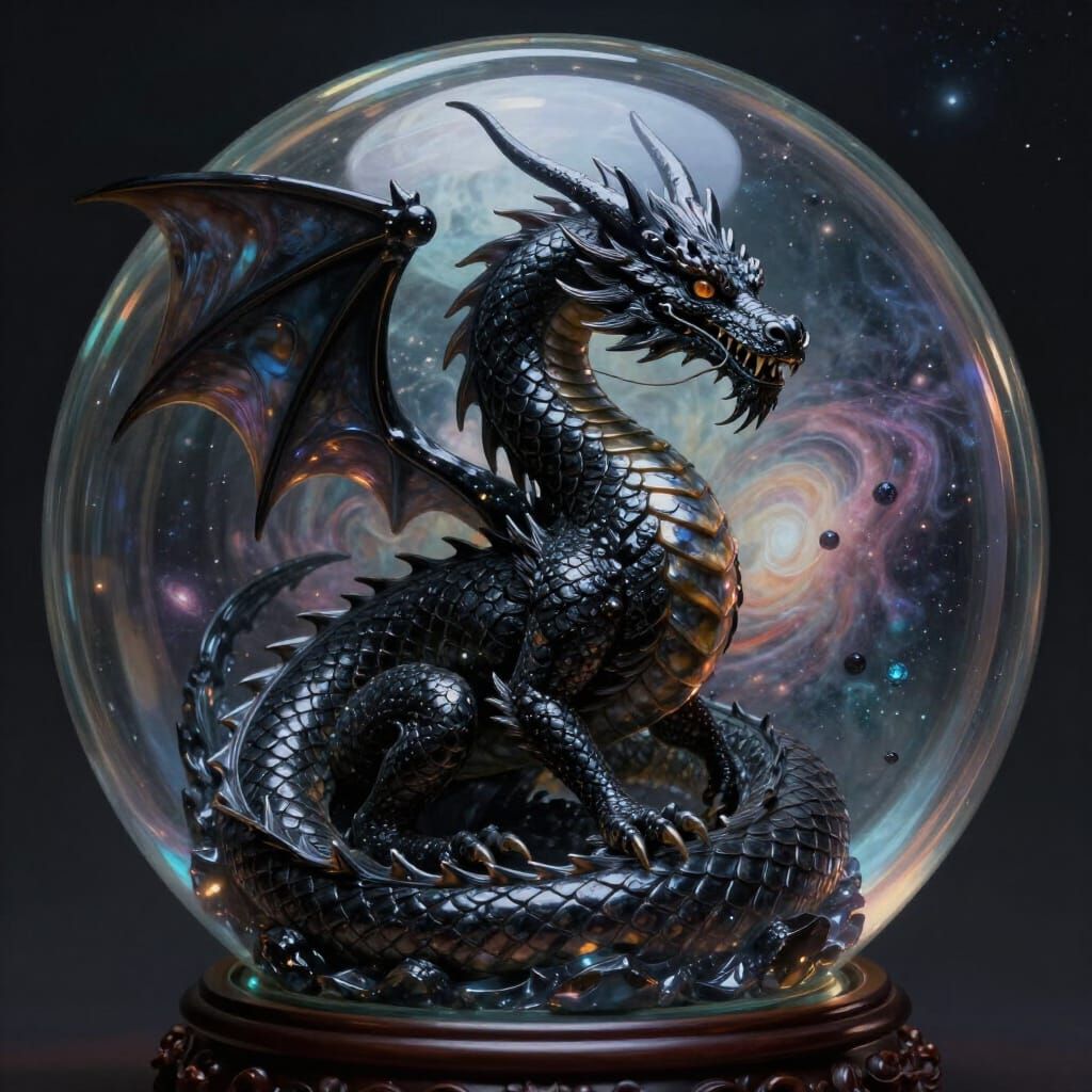 Onyx Dragon in Cosmic Glass Globe