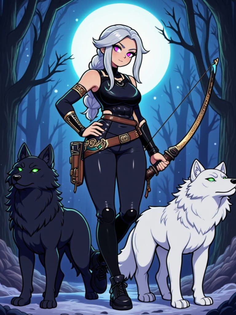 Lyanna the Huntress with Wolves in Anime Style