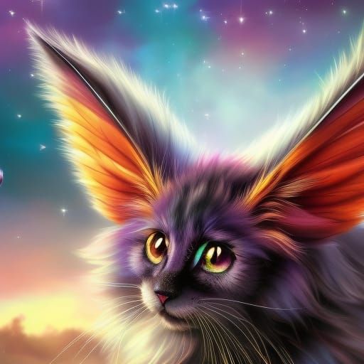 Butterfly-Winged Cat Anime in Detailed Matte Painting