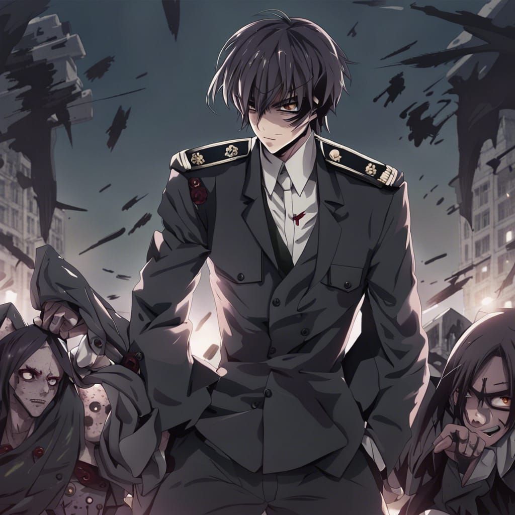 Anime Style Young Man Striking Zombie