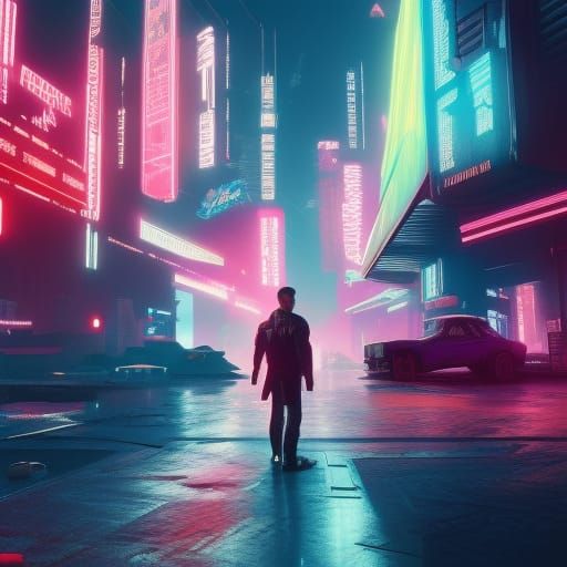 Decaying Technoir City Mirrored in Virtual Cyberpunk World