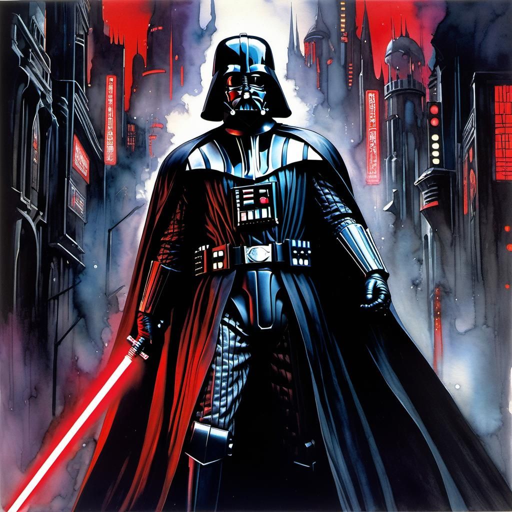 Cyberpunk Darth Vader in Irradiated Metropolis