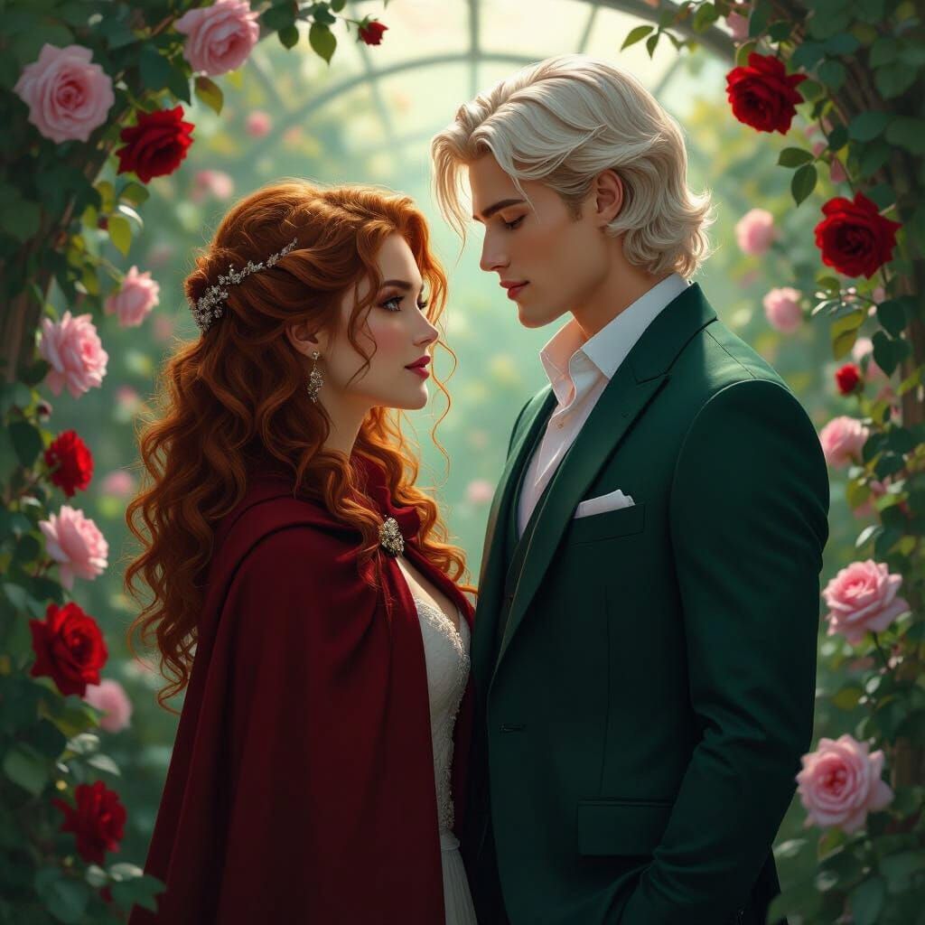 Romantic Rose Garden Scene in Ethereal Style