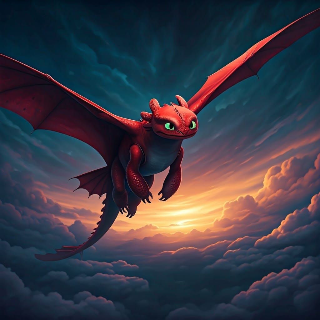 Vibrant Red Night Fury Dragon in Flight