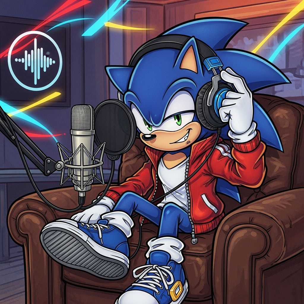 Sonic the Hedgehog Hosts a Podcast in Digital Painting Style