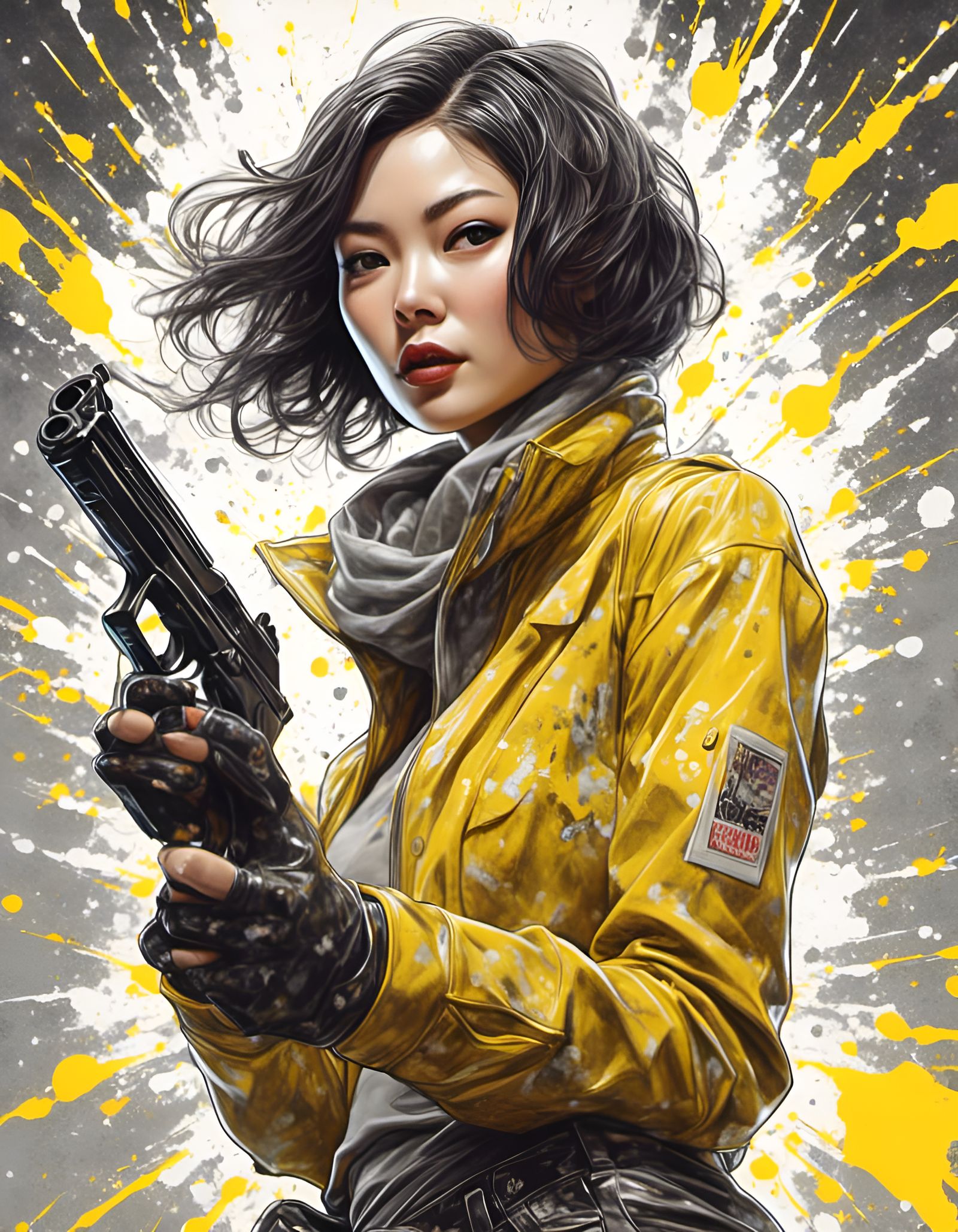 Woman with Gun in Comic Book Style