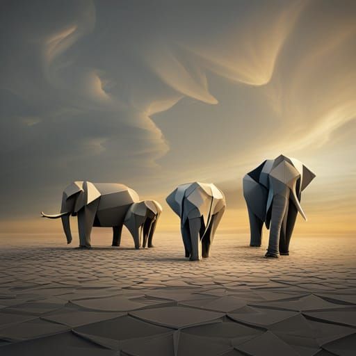 Photorealistic Origami Elephant Paper Sculpture