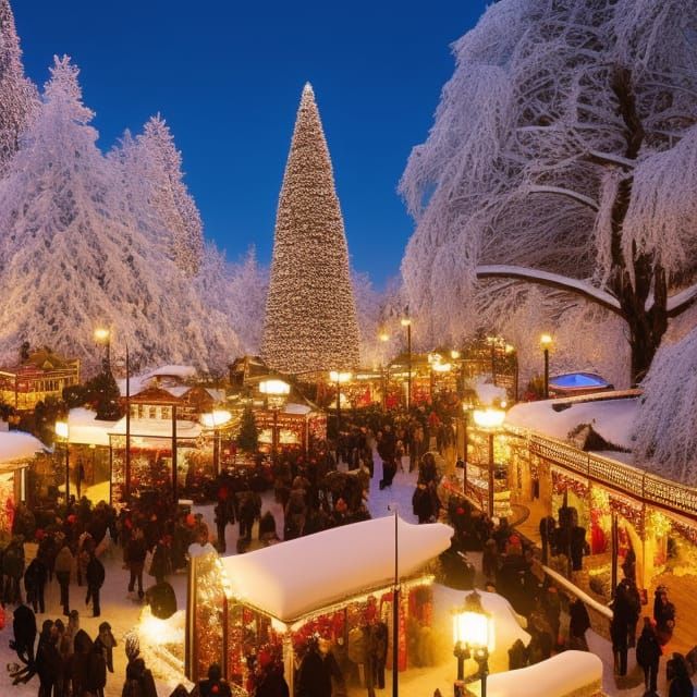 Winter Christmas Village Digital Matte Painting