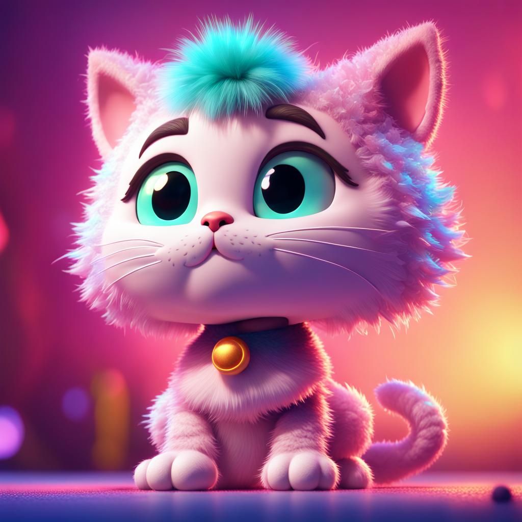 Sparkling Fluffy Kitty: 3D Digital Art Cuteness